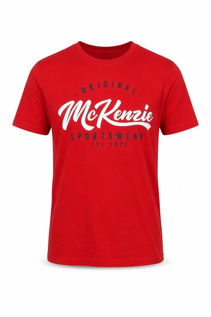 Front view of McKenzie Men's Red Graphic Print Cotton T-Shirt Medium