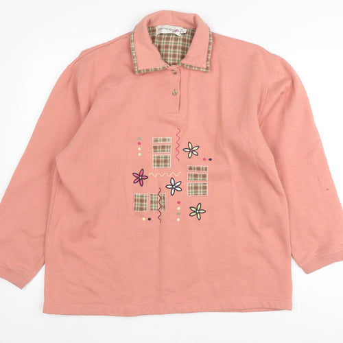 Country Rose Pink Henley Sweatshirt, Floral, L