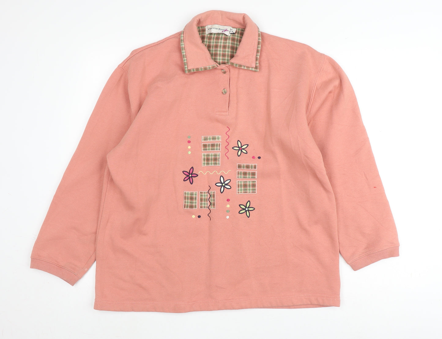 Country Rose Pink Henley Sweatshirt, Floral, L