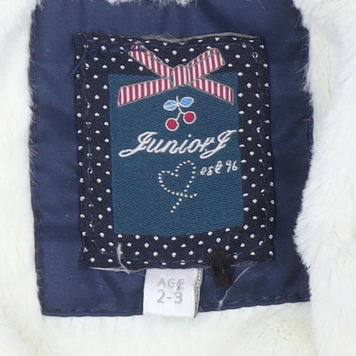 Junior J Girls Blue Hooded Puffer Jacket 2-3 Years