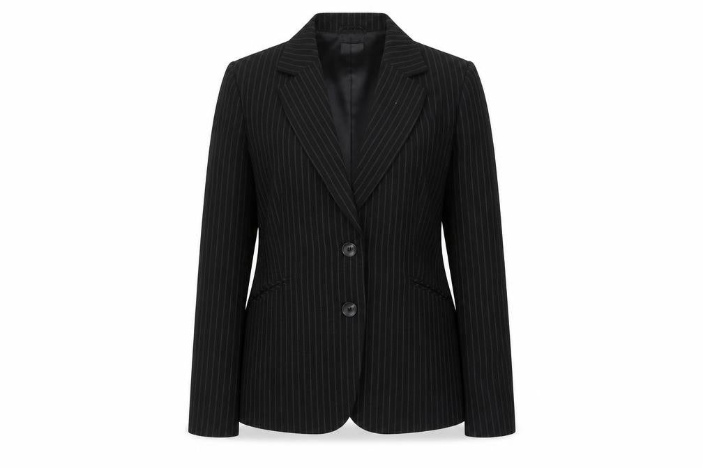 Front view of Mexx Women's Black Pinstripe Suit Jacket, size 18