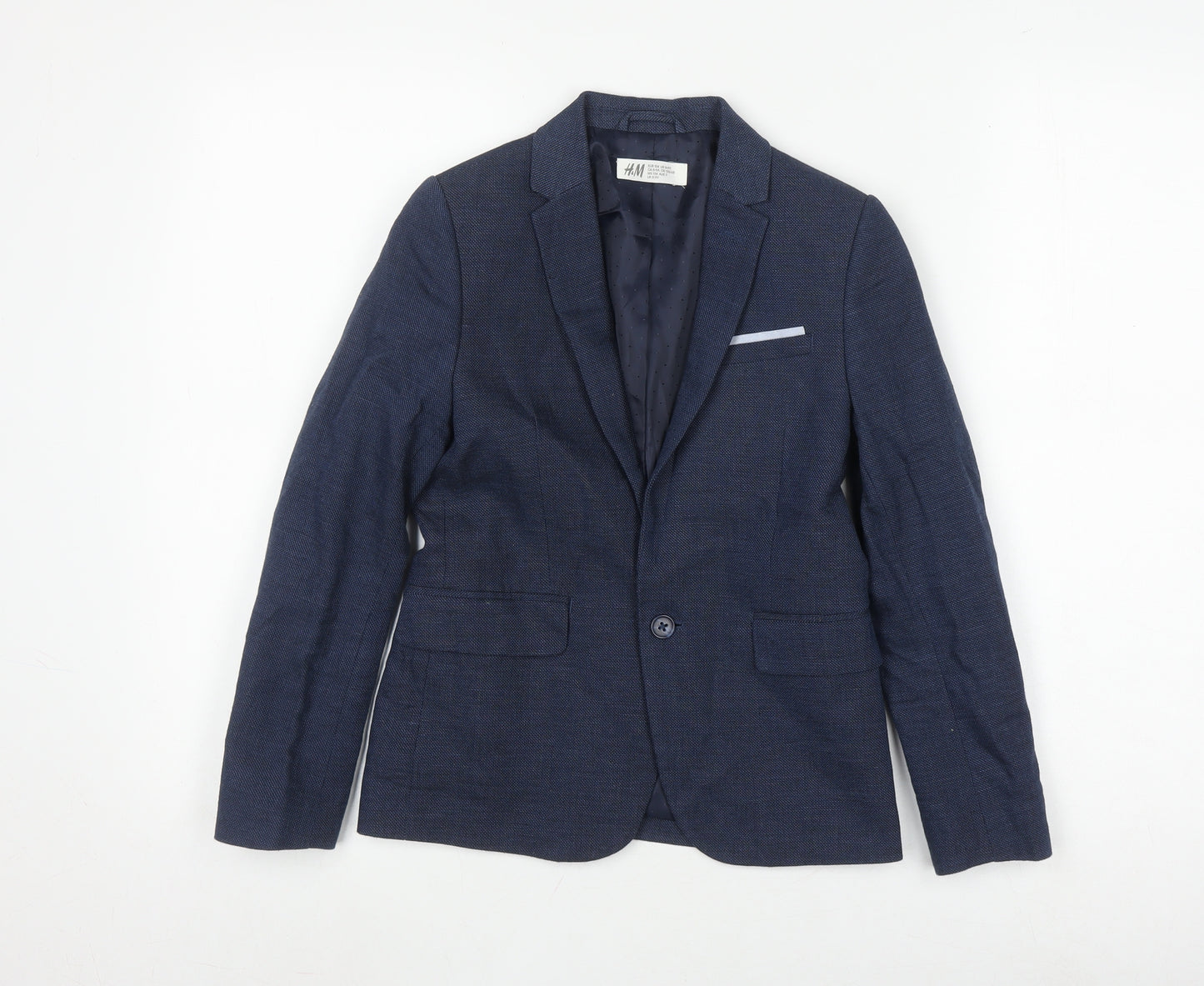 H&M Boys Blue Blazer, 8-9 Years, Notch Lapel, Cotton Blend
