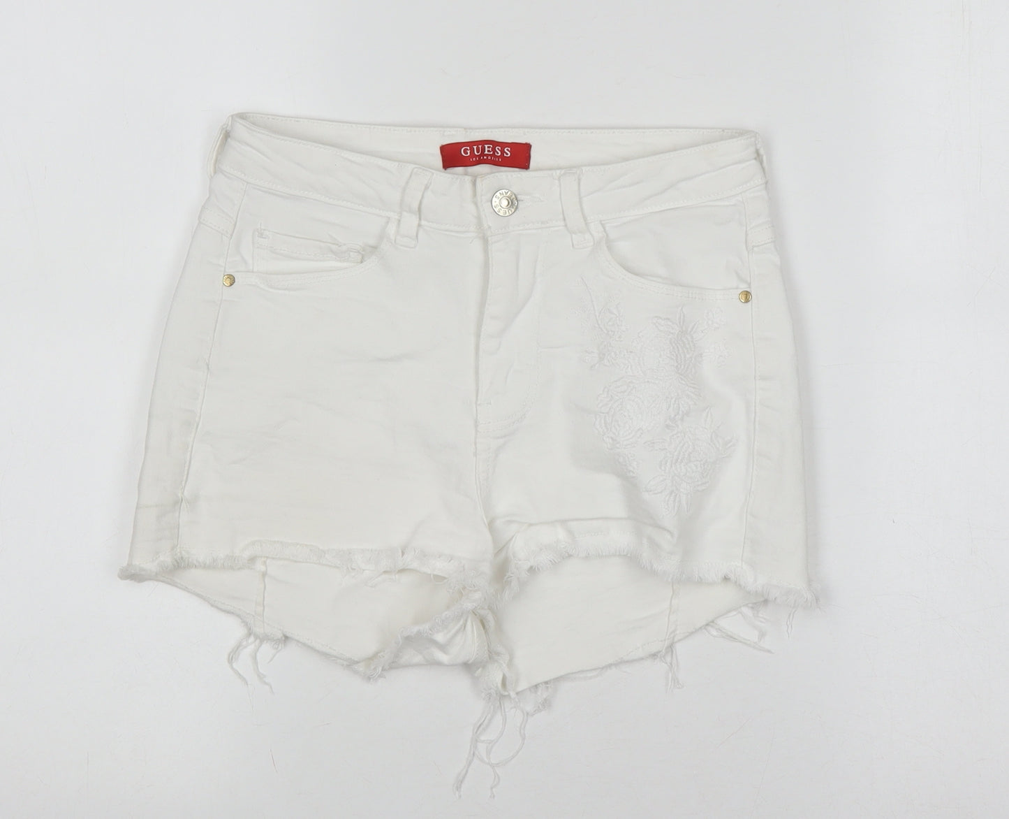 Guess Women's White Cut-Off Shorts, Size 2, Casual Style
