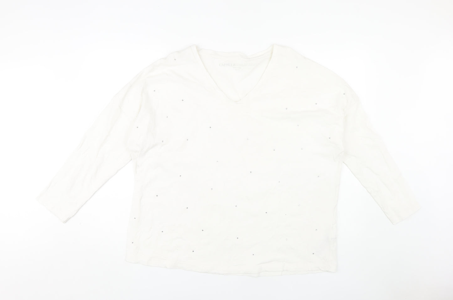 CAPSULE Women's White V-Neck T-Shirt, Size 18