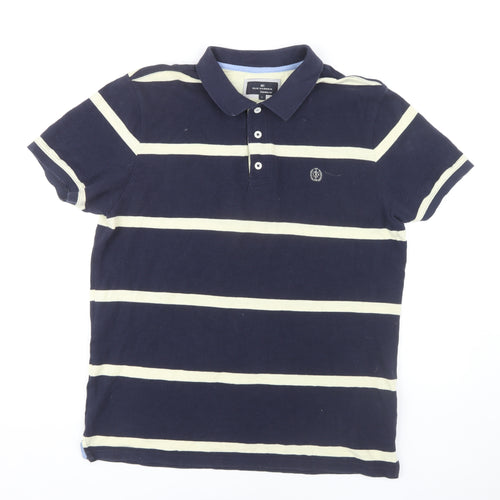 Marks and Spencer Men's Blue Striped Polo L