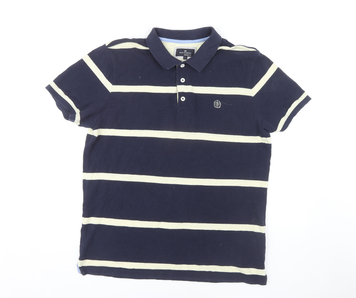 Marks and Spencer Men's Blue Striped Polo L