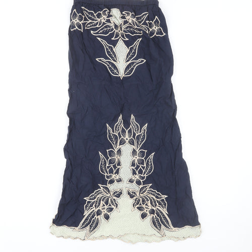 Topshop Women's Blue Embroidered Floral Skirt S
