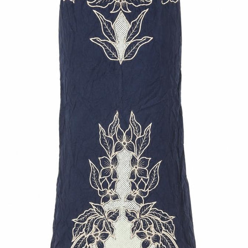 Topshop Women's Blue Embroidered Floral Skirt S
