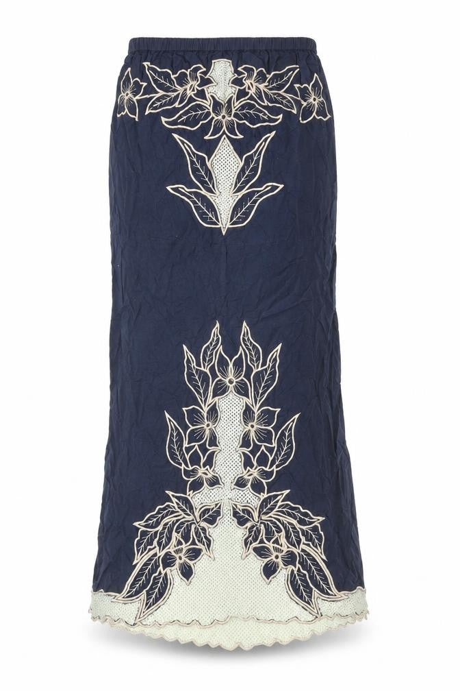 Topshop Women's Blue Embroidered Floral Skirt S