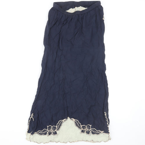 Topshop Women's Blue Embroidered Floral Skirt S