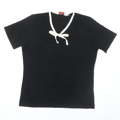 Style by EWM Women's Black M V-Neck Bow T-Shirt