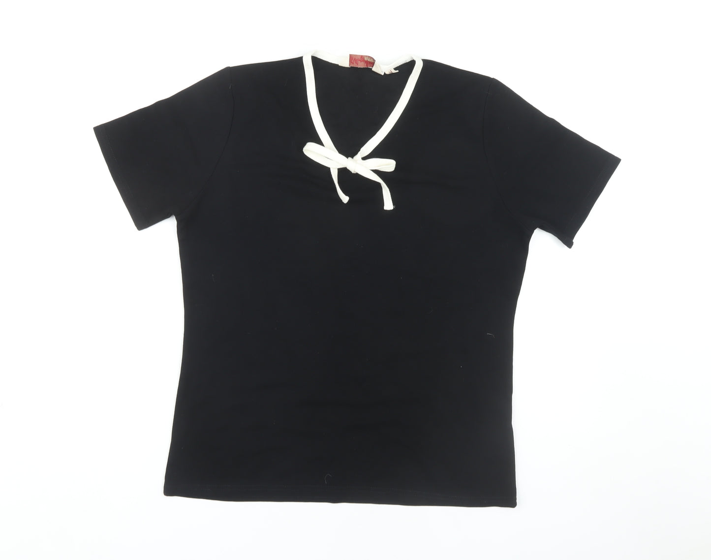 Style by EWM Women's Black M V-Neck Bow T-Shirt