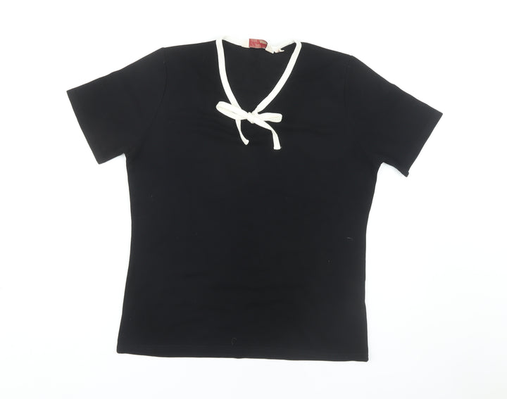 Style by EWM Women's Black M V-Neck Bow T-Shirt