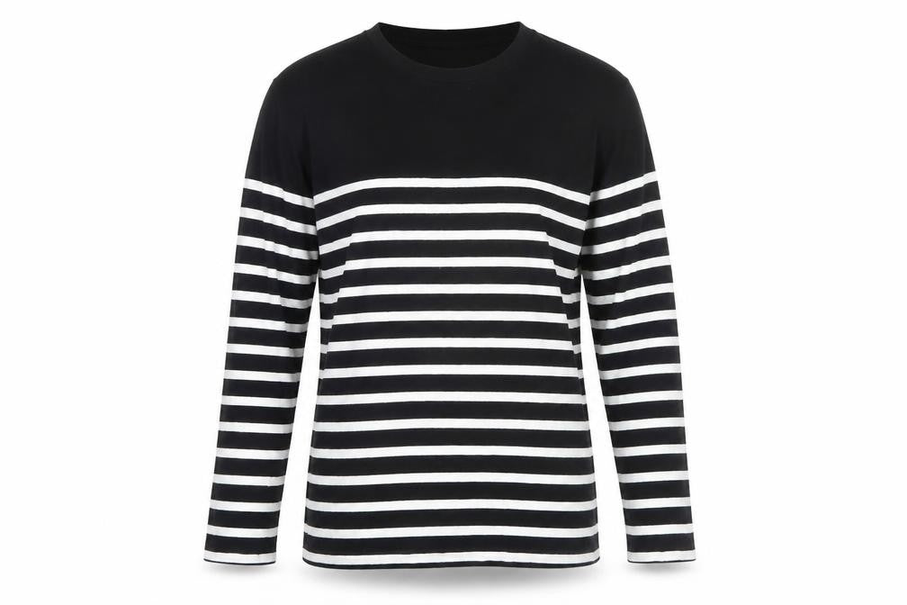 Stradivarius Women's Black Striped Long Sleeve T-Shirt L