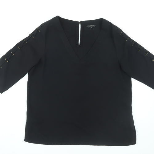 River Island Women's Black 3/4 Sleeve V-Neck Blouse