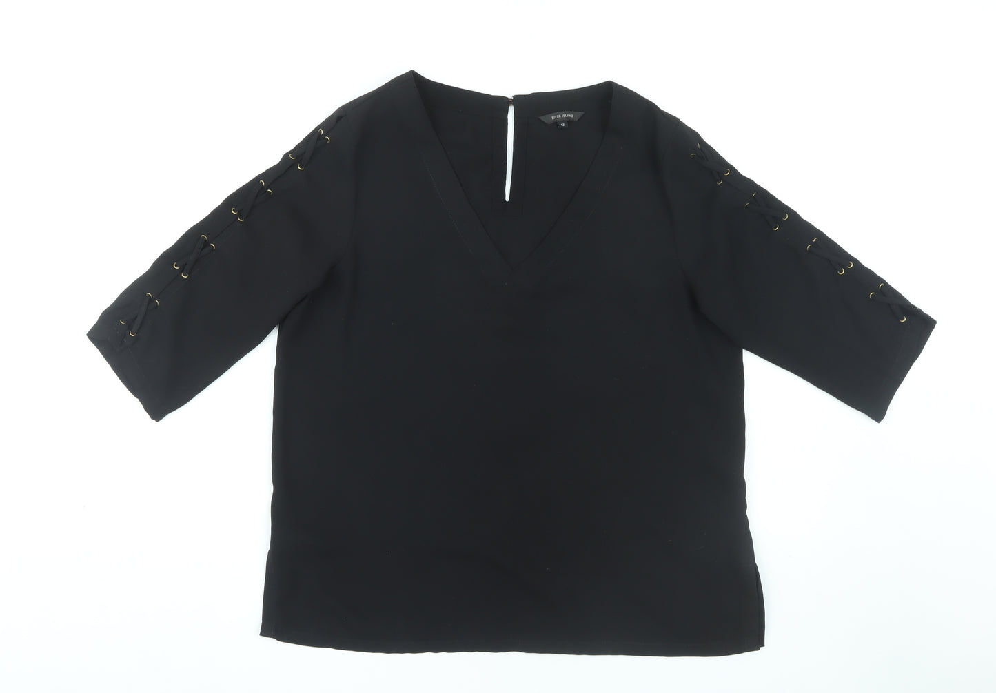 River Island Women's Black 3/4 Sleeve V-Neck Blouse