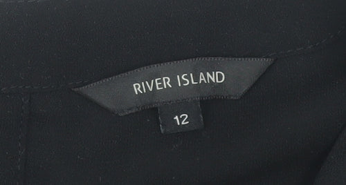 River Island Women's Black 3/4 Sleeve V-Neck Blouse