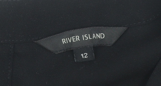 River Island Women's Black 3/4 Sleeve V-Neck Blouse