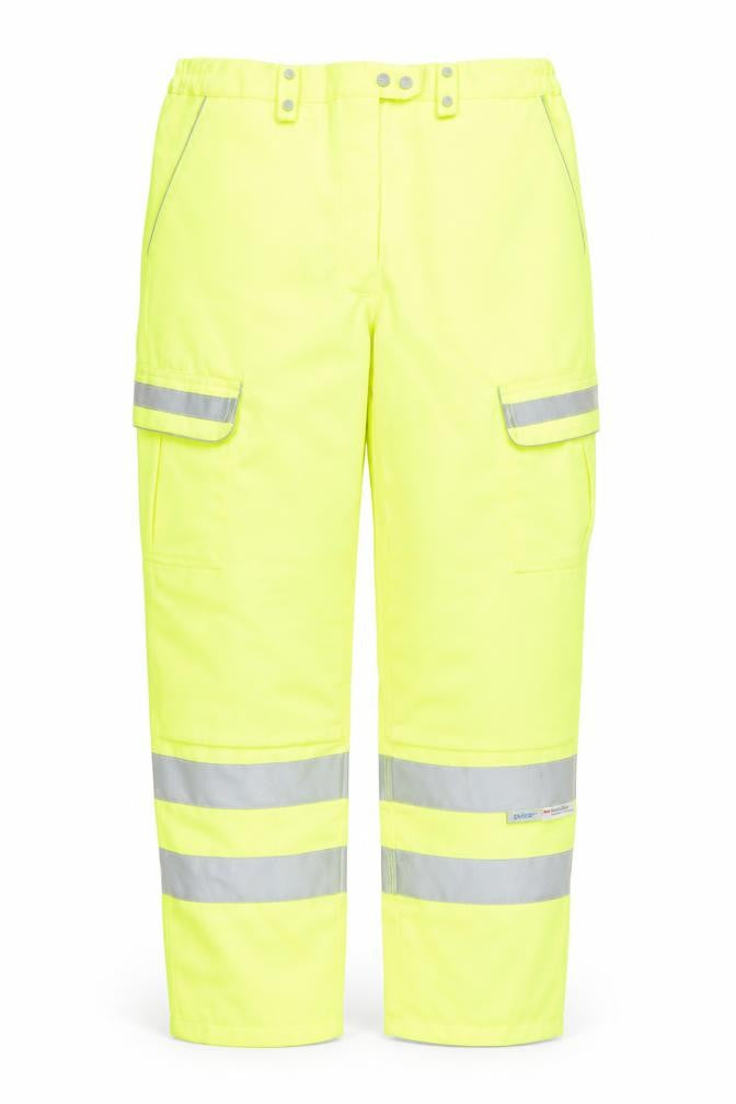 Front view of Pulsar Women's Yellow High-Viz Cargo Work Trousers, size 18