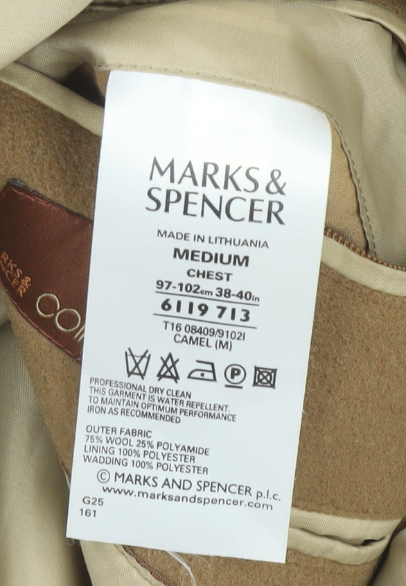 Marks and Spencer Men's Brown Wool Overcoat Medium