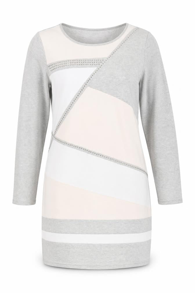 Front view of Heine Women's Colourblock Beaded Shift Dress, size 18