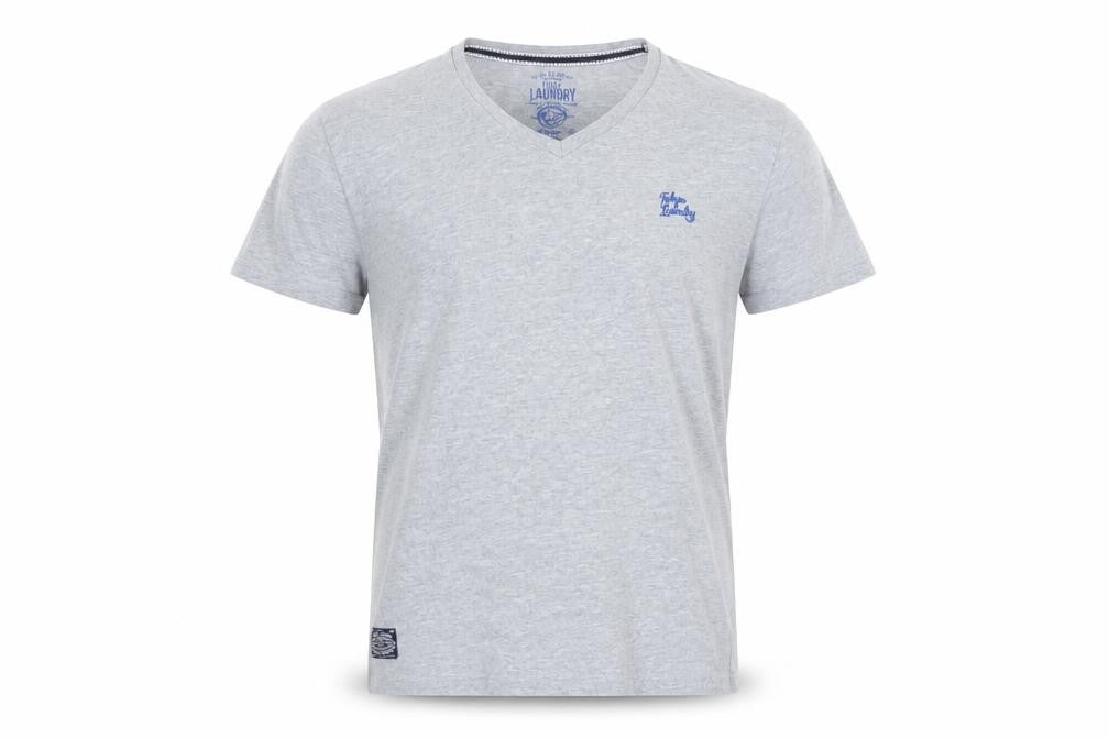 Front view of Tokyo Laundry Men's Grey V-Neck T-Shirt M