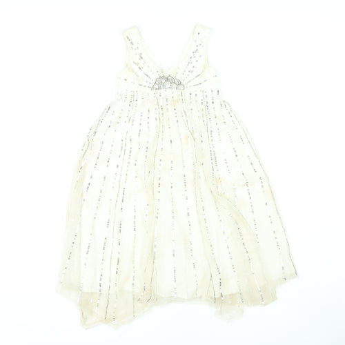 Monsoon Girls White Ball Gown Dress, 7-8 Years, Party Wedding