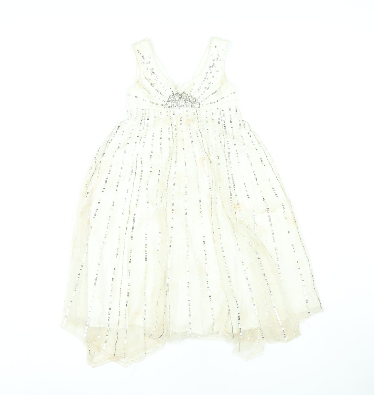 Monsoon Girls White Ball Gown Dress, 7-8 Years, Party Wedding