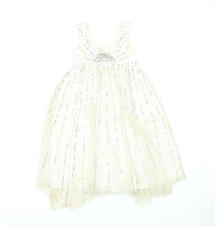 Monsoon Girls White Ball Gown Dress, 7-8 Years, Party Wedding