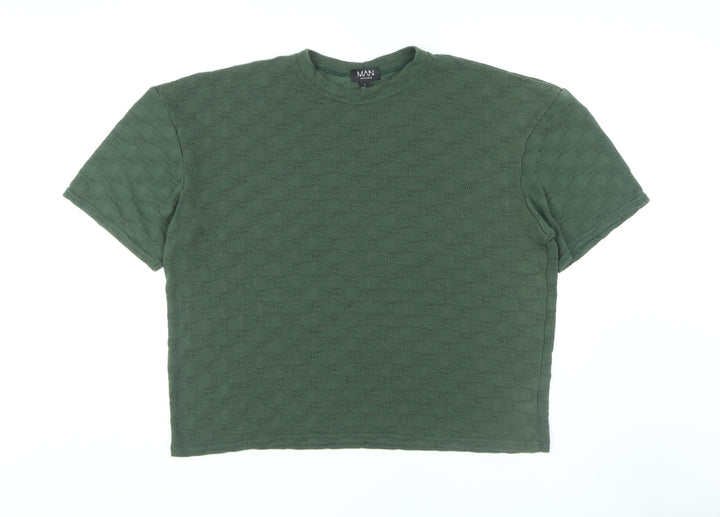 boohooMAN Green Crew Neck T-Shirt, Size L, Men's