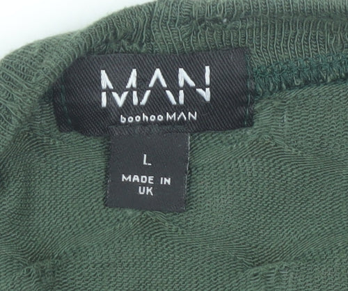 boohooMAN Green Crew Neck T-Shirt, Size L, Men's
