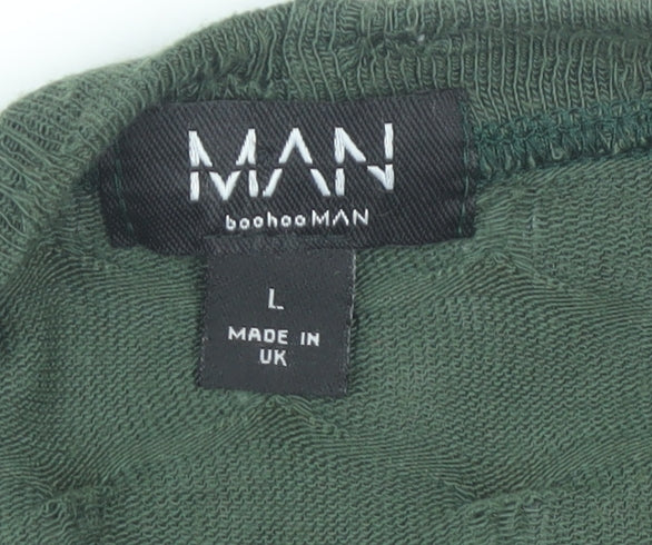 boohooMAN Green Crew Neck T-Shirt, Size L, Men's