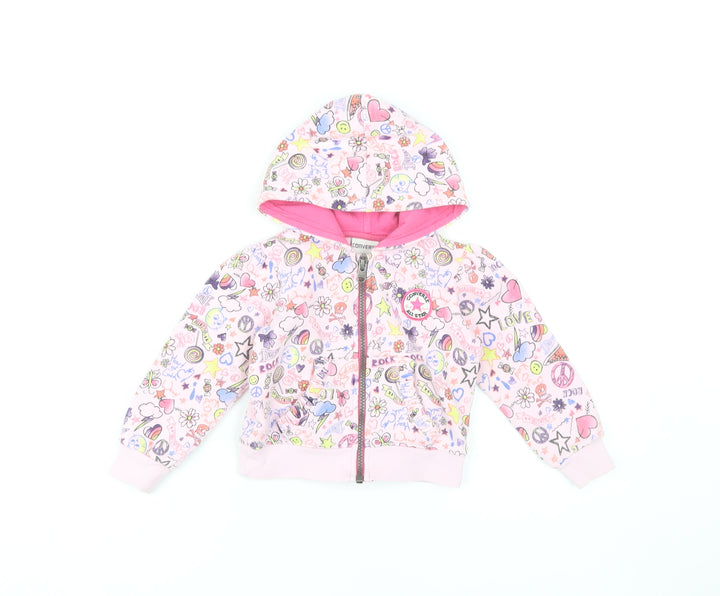 Converse Girls Pink Graphic Print Full Zip Hoodie 2 Years