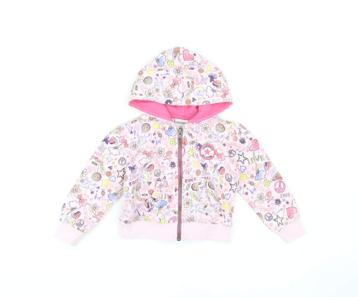Converse Girls Pink Graphic Print Full Zip Hoodie 2 Years