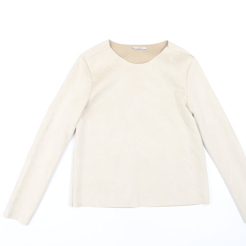 Zara Women's Beige Long Sleeve Basic Top M