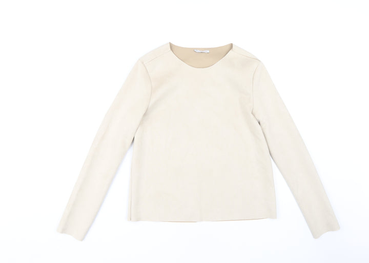 Zara Women's Beige Long Sleeve Basic Top M