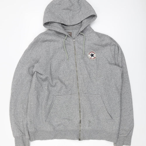 Converse Men's Grey Full Zip Hoodie - L, Logo Accent
