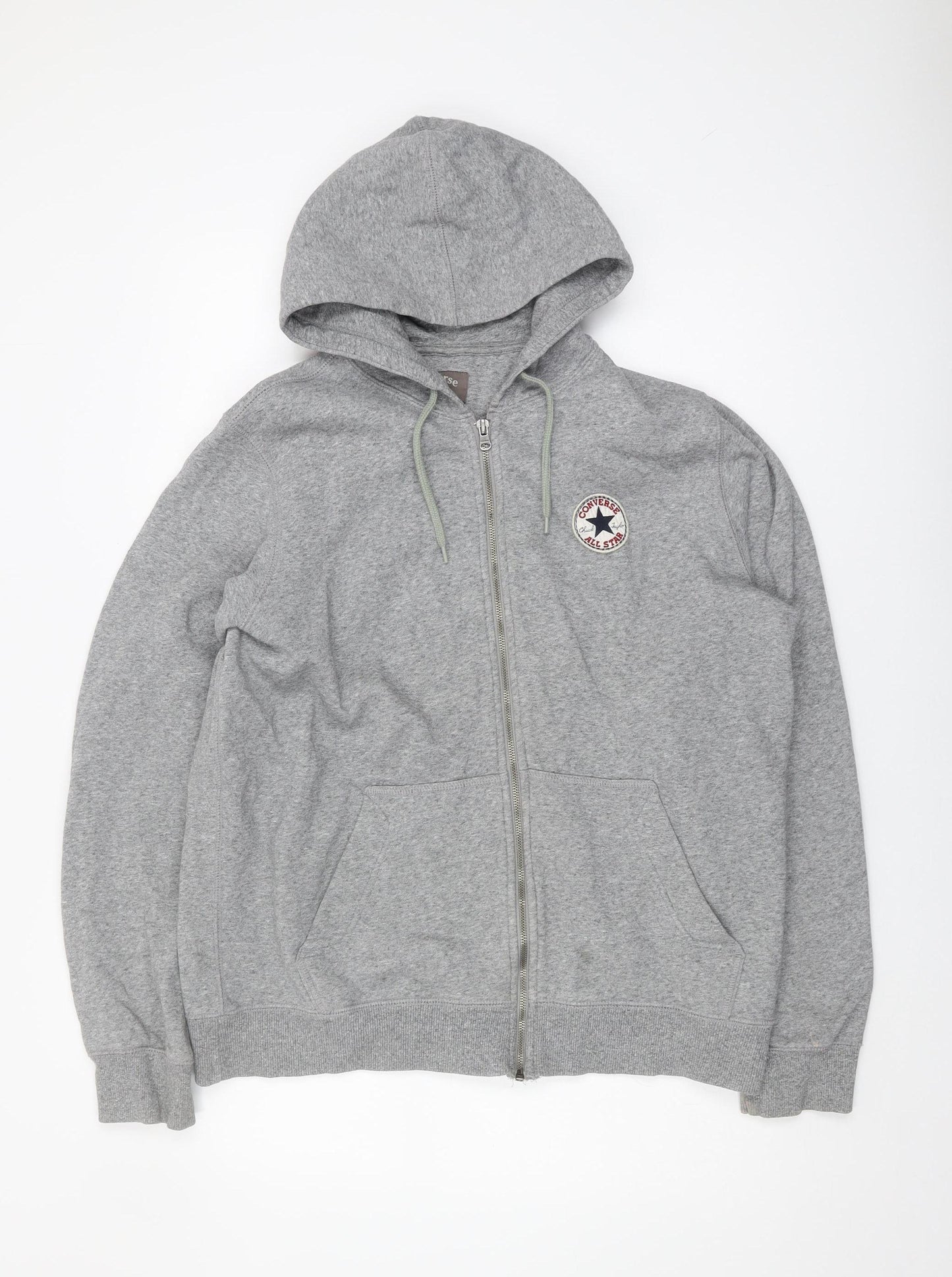 Converse Men's Grey Full Zip Hoodie - L, Logo Accent