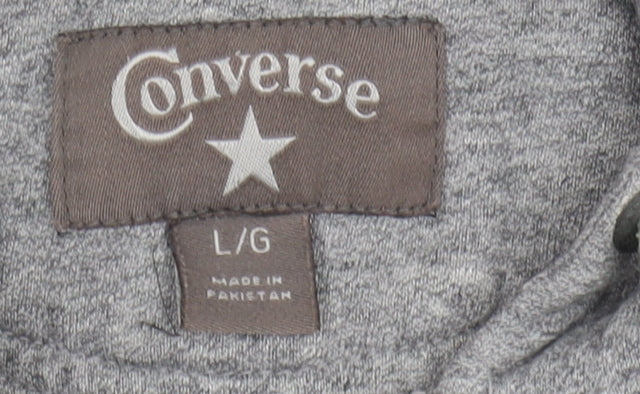 Converse Men's Grey Full Zip Hoodie - L, Logo Accent