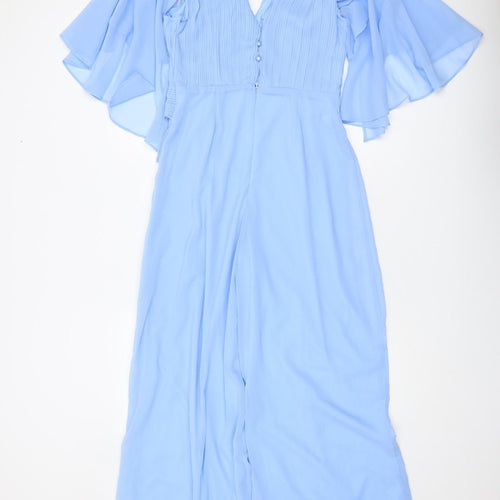 Boohoo Women’s Blue V-Neck Jumpsuit, Size 10, Formal Occasion