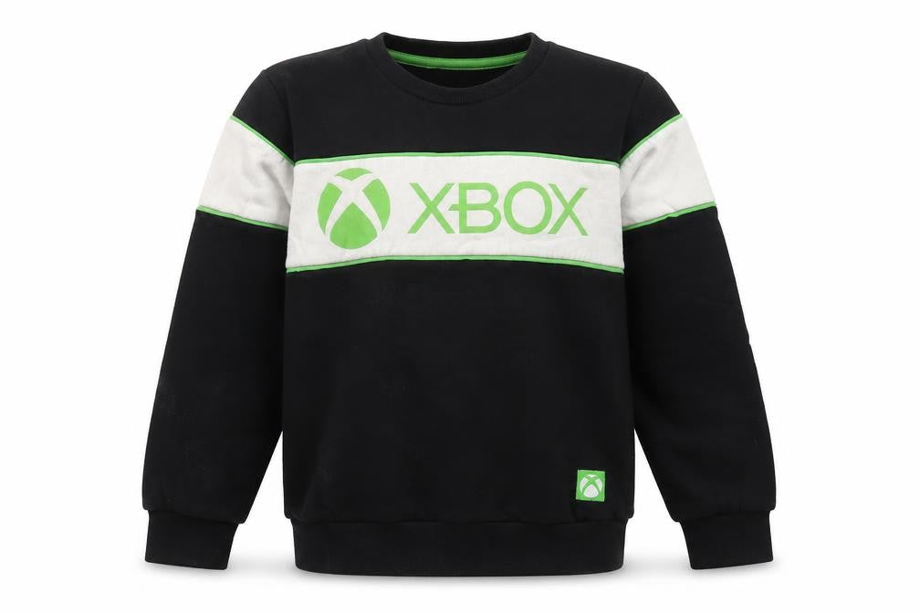 Front view of XBOX boys’ black pullover sweatshirt 8 years crew neck