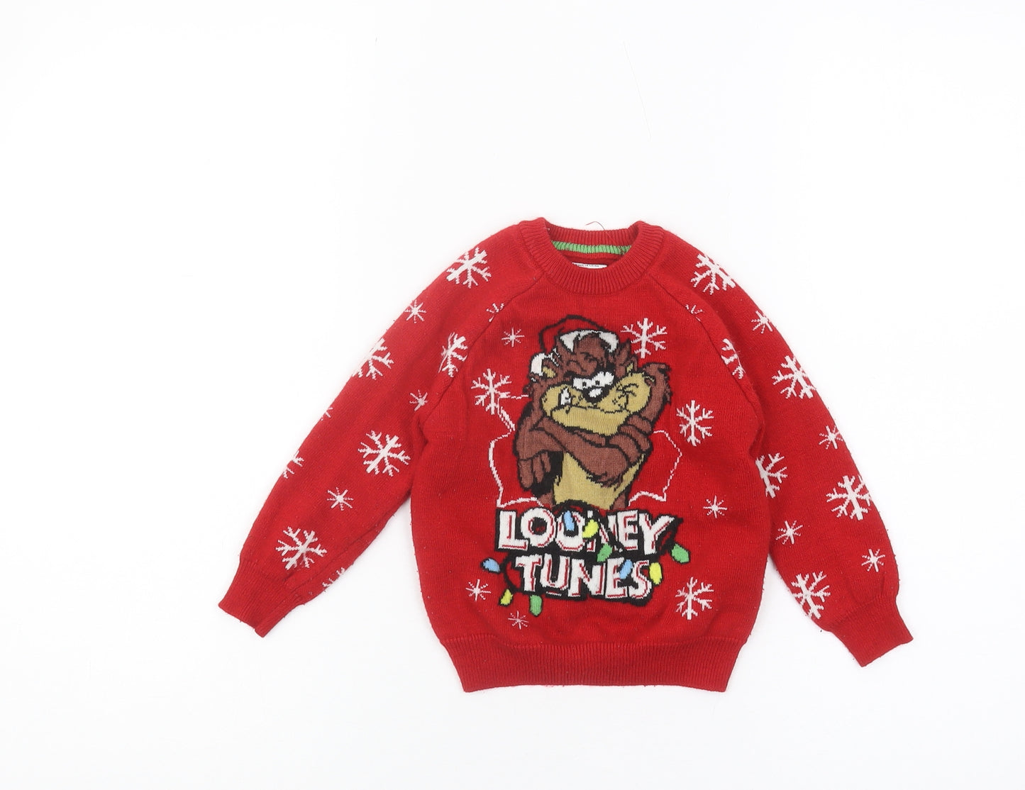 Looney Tunes Boys Red 2-3 Years Taz Pullover Christmas Jumper