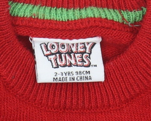 Looney Tunes Boys Red 2-3 Years Taz Pullover Christmas Jumper