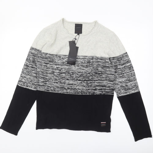 PRODUKT Men's Black Striped Cotton Pullover, S, Casual Wear