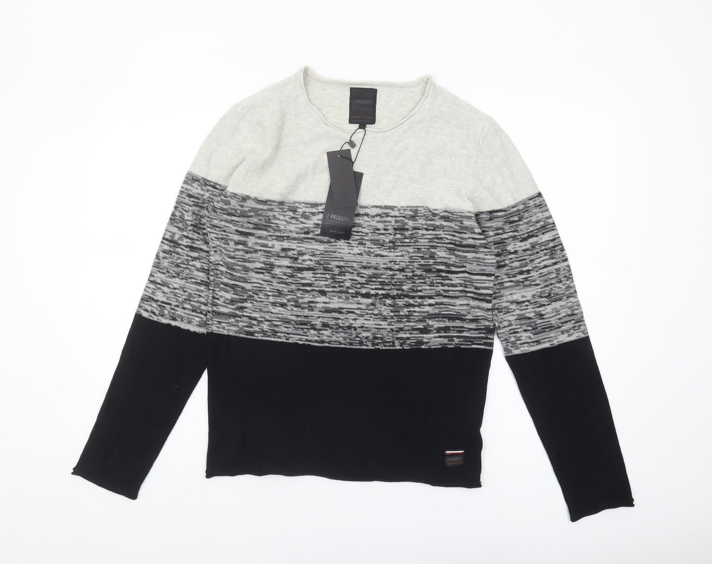 PRODUKT Men's Black Striped Cotton Pullover, S, Casual Wear