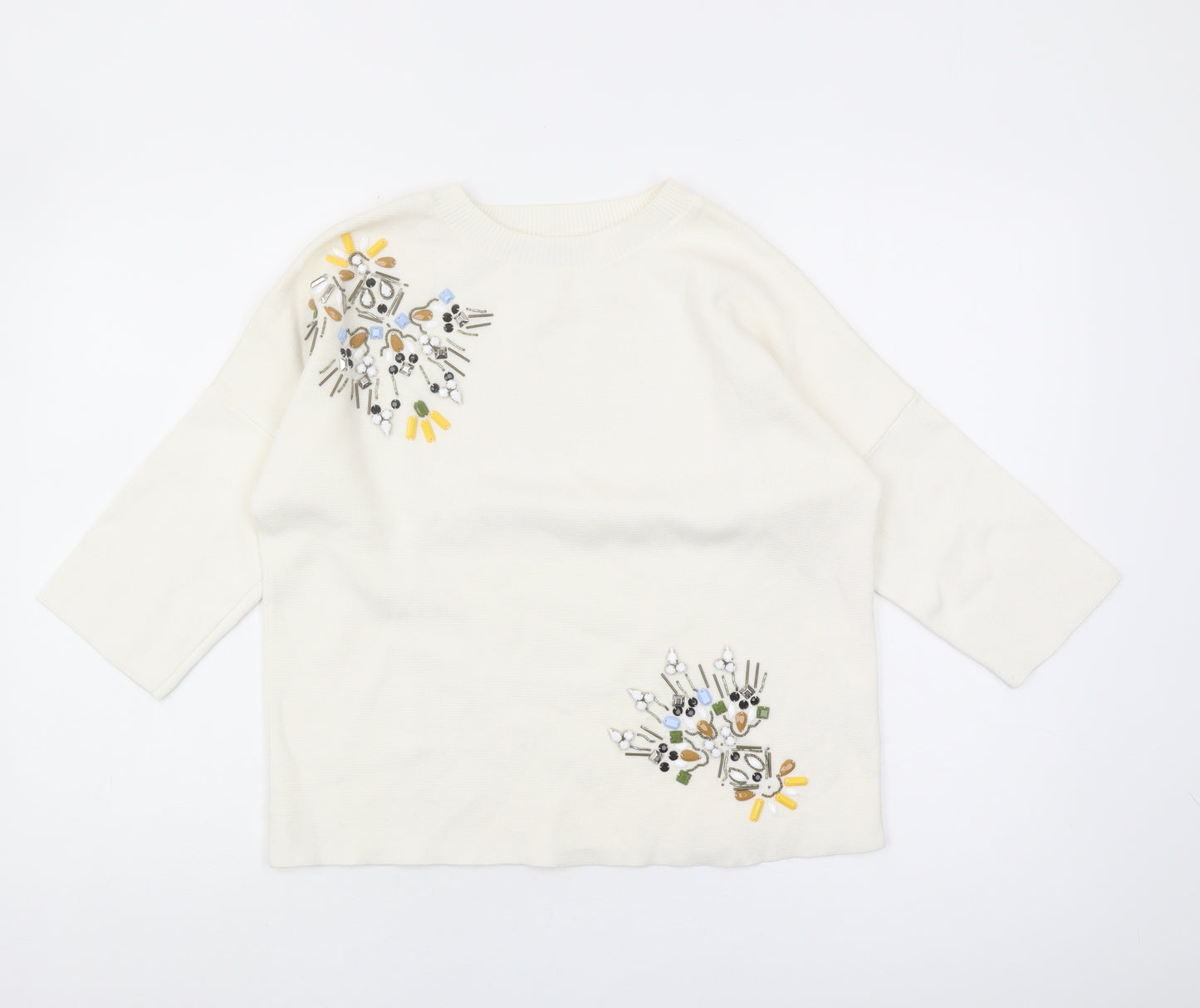 Marks and Spencer Ivory Beaded Women's Pullover Jumper Size 8