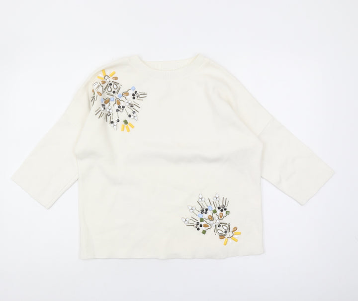 Marks and Spencer Ivory Beaded Women's Pullover Jumper Size 8