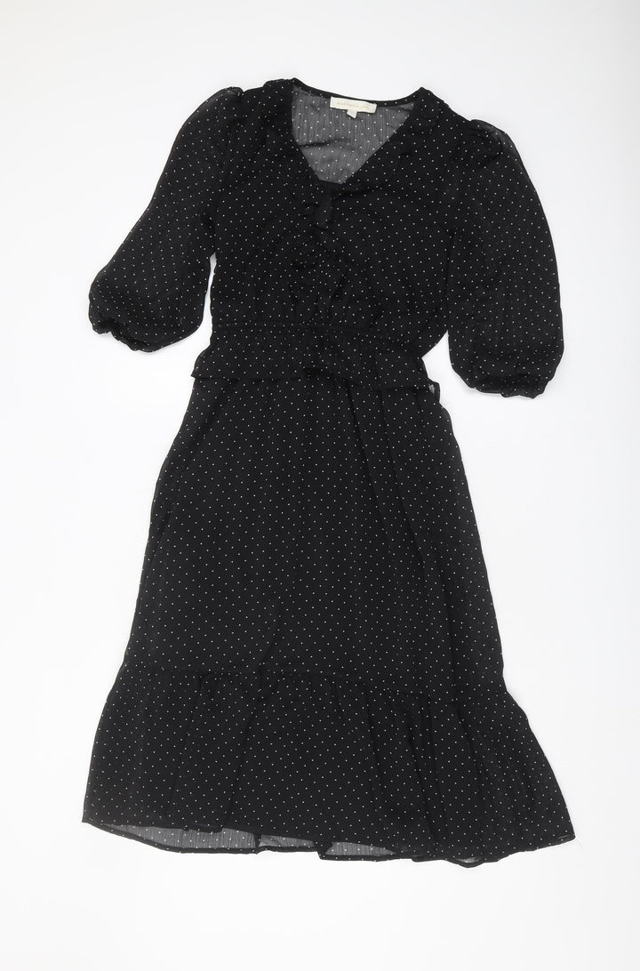 Monteau Women's Black Polka Dot Midi Dress, Small