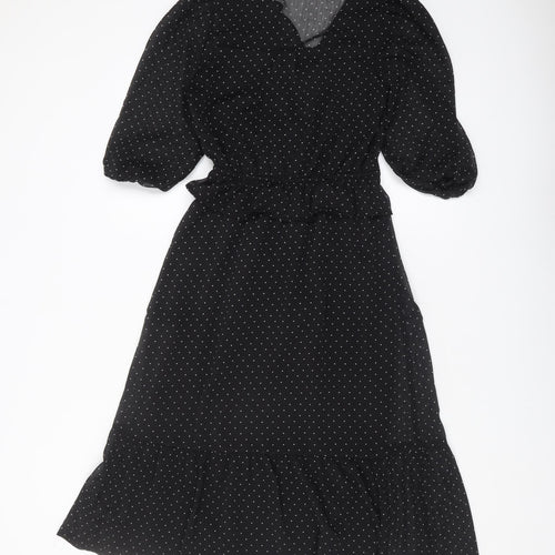 Monteau Women's Black Polka Dot Midi Dress, Small
