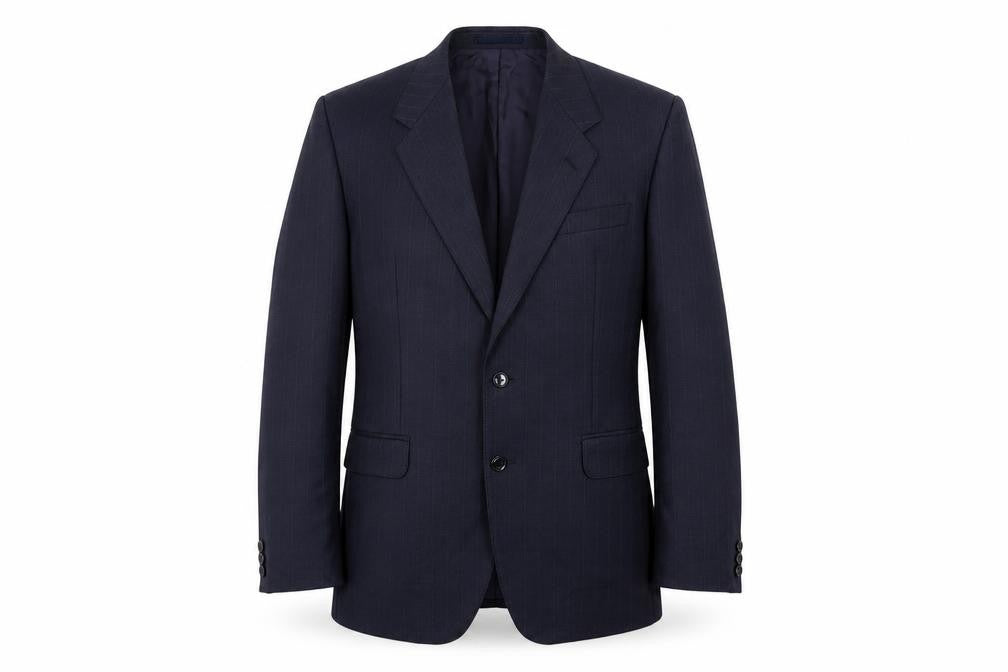 Front view of BOSS Men's Blue Striped Blazer 40R Notch Lapel